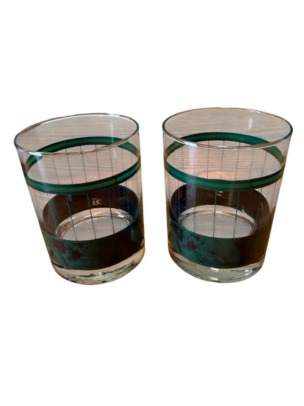 Two Green Striped Rock /Old Fashioned Glasses